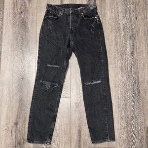 &Denim by H&M Women Boyfriend Mid Rise Black Denim Pants Jeans Size 2